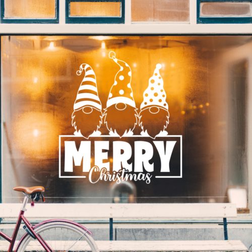 Merry Christmas karácsonyi ablakmatrica - Három manóval
