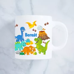   Egyedi névreszóló dínós gyerek bögre – vidám dinoszaurusz mintával
