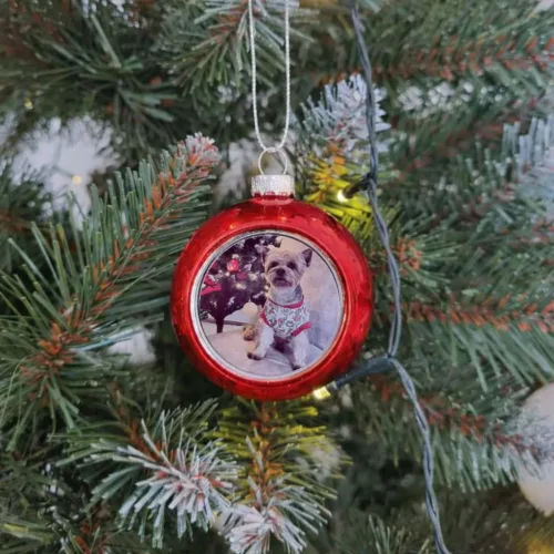 Saját Fotós Karácsonyi Díszgömb – Személyre Szabható Képbetéttel (Piros)