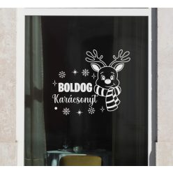   Karácsonyi ablakmatrica – Boldog Karácsonyt rénszarvassal és hópelyhekkel