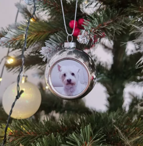 Saját Fotós Karácsonyi Díszgömb – Személyre Szabható Képbetéttel (Ezüst)