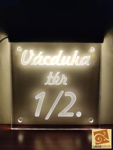 Utca név, házszám LED tábla (Telibe gravírozva)