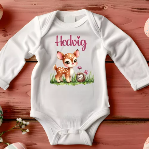 Baba body aranyos őzikés mintával – névre szóló, egyedi ajándék