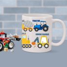 Munkagépes gyerek bögre – színes építkezős mintával