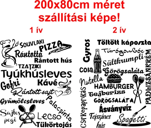 Étlap konyhai falmatrica – étel- és italnevekkel dekorált falmatrica (4. változat)