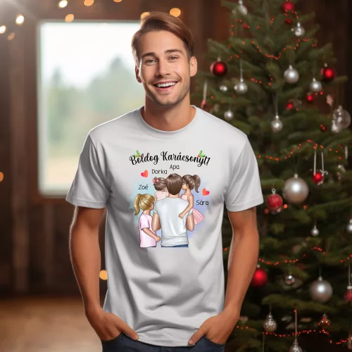 Boldog Karácsonyt családi férfi póló (Nagylány-Kislány-Lány)