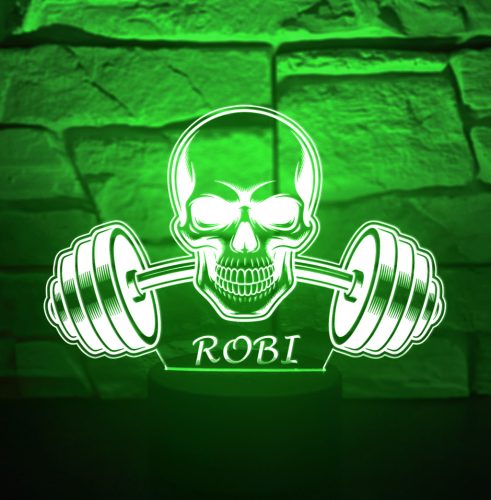 Koponya és Súlyzó Mintás 3D LED Lámpa – Modern Ajándék Sportkedvelőknek