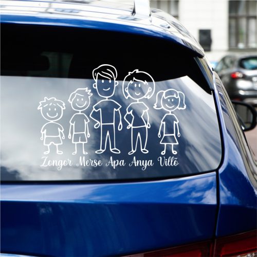 Családi autómatrica – 1 nagylánnyal és 2 fiúval, vidám egyedi dizájn
