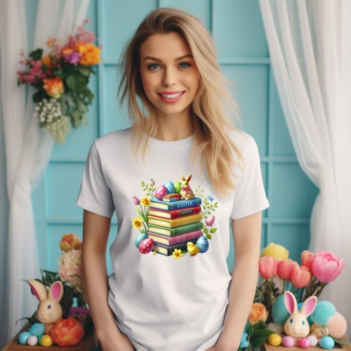 Hopp, egy könyv! Húsvéti női póló könyvimádóknak