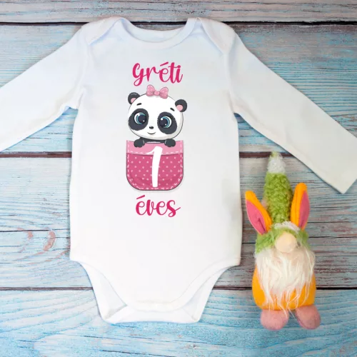 Panda macis születésnapi baba body