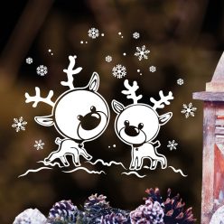   Karácsonyi ablakmatrica két szarvas figurával és hópelyhekkel