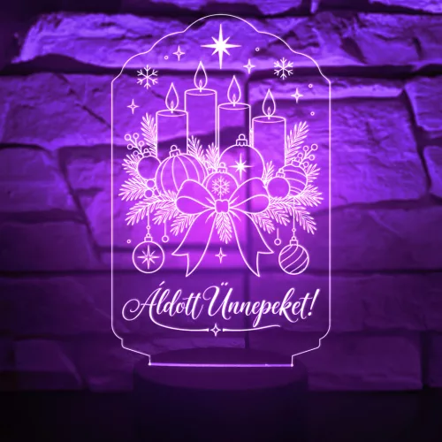 Adventi koszorú Áldott Ünnepeket 3D LED lámpa – elegáns karácsonyi dekoráció