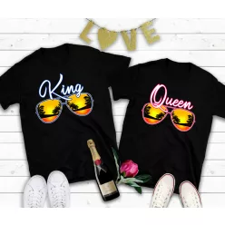King, Queen napszemüveges páros póló