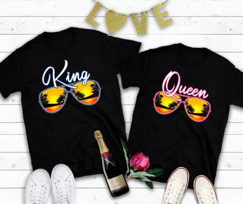 King, Queen napszemüveges páros póló