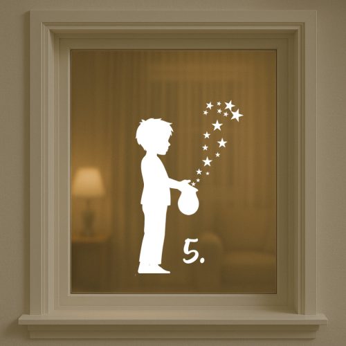 Karácsonyi Ablakmatrica Fiúval és Csillagokkal – Egyedi Számmal