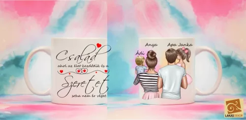 Család, ahol az élet kezdődik egyedi családi bögre Kisfiú, Lány