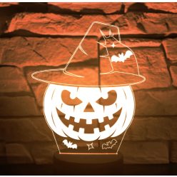  Tökös halloweeni 3D LED lámpa – boszorkánykalapos dekor