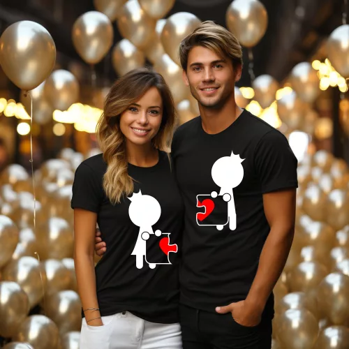 Király és Királynő Pólószett Szív puzzle Dizájnnal