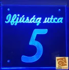 Utca név, házszám LED tábla (Telibe gravírozva)