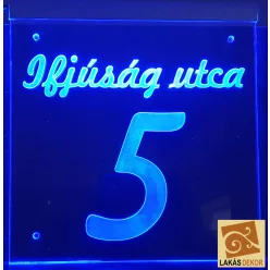 Utca név, házszám LED tábla (Telibe gravírozva)