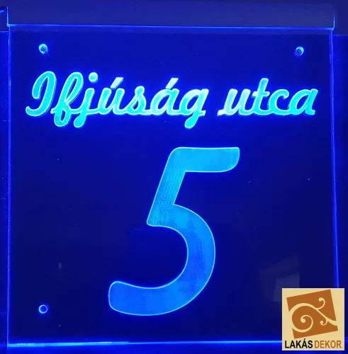 Utca név, házszám LED tábla (Telibe gravírozva)