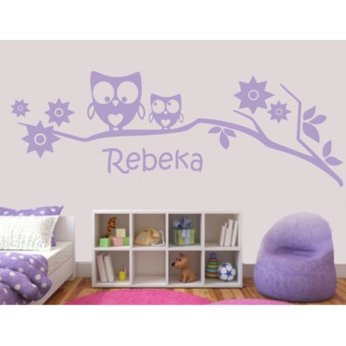 Bagolykák faágon névvel falmatrica