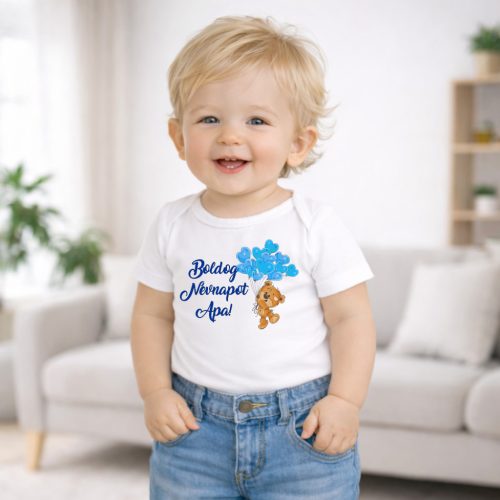 Személyre Szabható Ünnepi Baba Body – Macis-Lufis Köszöntő Minta Saját Szöveggel