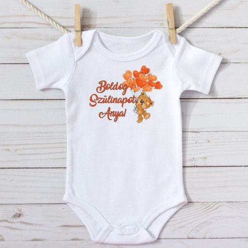 Személyre Szabható Ünnepi Baba Body – Macis-Lufis Köszöntő Minta Saját Szöveggel