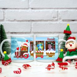   Karácsonyi vonatos bögre 3 fényképpel – Személyre szabható, szívhez szóló ajándék