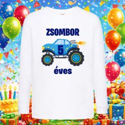   Monster Truck szülinapi hosszú ujjú gyerek póló – névre és korra szabható, vagány meglepetés kis autórajongóknak
