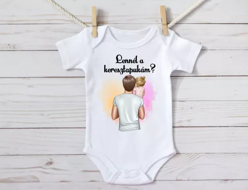 Személyre Szabható Keresztapa Felkérő Baba Body (Kislányos) – "Lennél a Keresztapukám?"