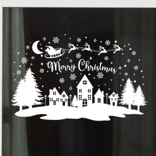 Karácsonyi városkép ablakmatrica – Merry Christmas ünnepi dekoráció