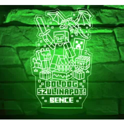   Minecraft kaland 3D LED lámpa – szülinapi ajándék névvel