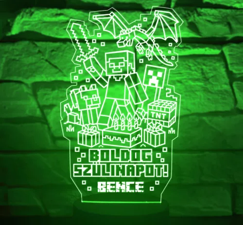 Minecraft kaland 3D LED lámpa – szülinapi ajándék névvel