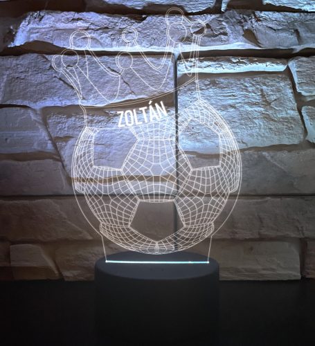Koronás focilabda névvel 3D hatású led lámpa