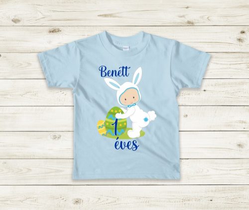 Nyuszis születésnapi baba póló – Egyedi kisfiú póló szülinapra