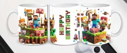 Minecraft születésnapi bögre – „Happy Birthday” felirattal