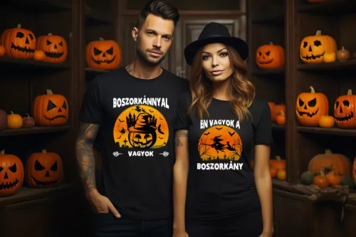 Boszorkánnyal vagyok halloween páros póló