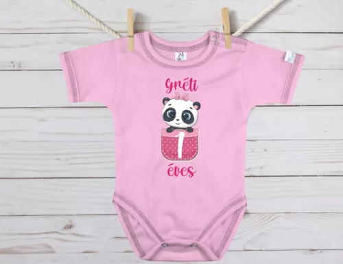 Panda macis születésnapi baba body