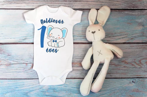 Elefánt fiú szülinapi baba body névvel