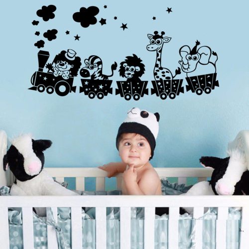 Vonat dzsungel állatokkal falmatrica