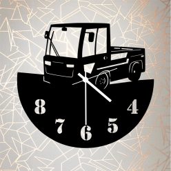   Targoncás bakelit falióra – egyedi ajándék ipari stílusban