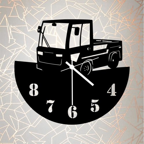 Targoncás bakelit falióra – egyedi ajándék ipari stílusban