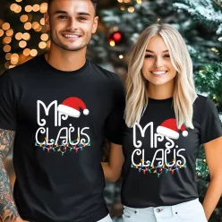   Karácsonyi páros póló – Mr. és Mrs. Claus ünnepi mintával