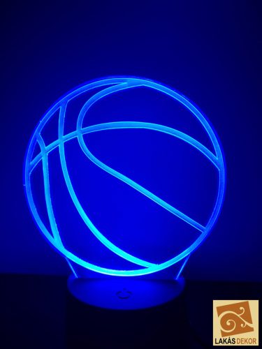 Kosárlabda 3D hatású Led lámpa Telibe gravírozott