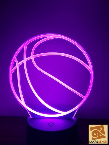 Kosárlabda 3D hatású Led lámpa Telibe gravírozott