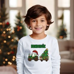   Karácsonyi traktoros hosszú ujjú gyerek póló – személyre szabható névvel