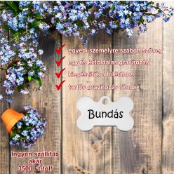 Csont alakú biléta, rozsdamentes acélból, 1 oldal név 