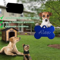   Csont alakú biléta, kutyabiléta, név kontúr gravírozással