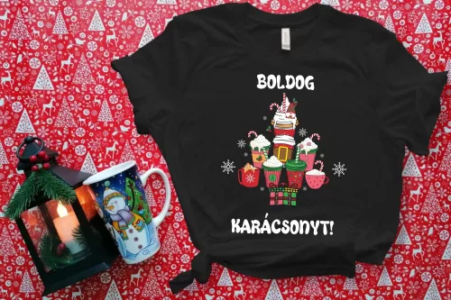 Boldog Karácsonyt kávés női póló